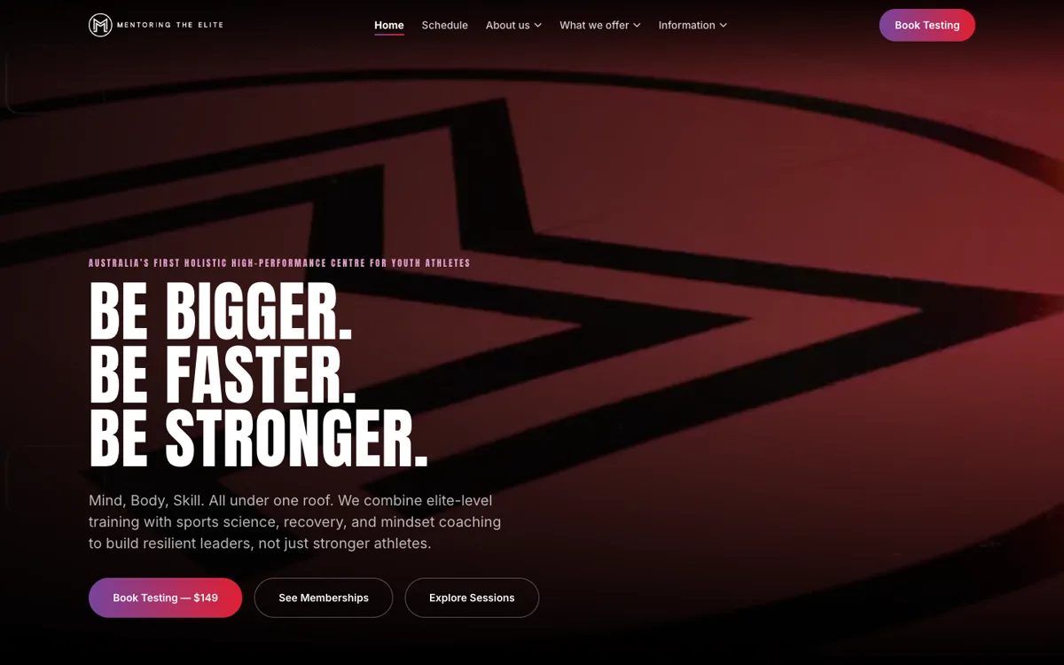 The Mentoring The Elite homepage.